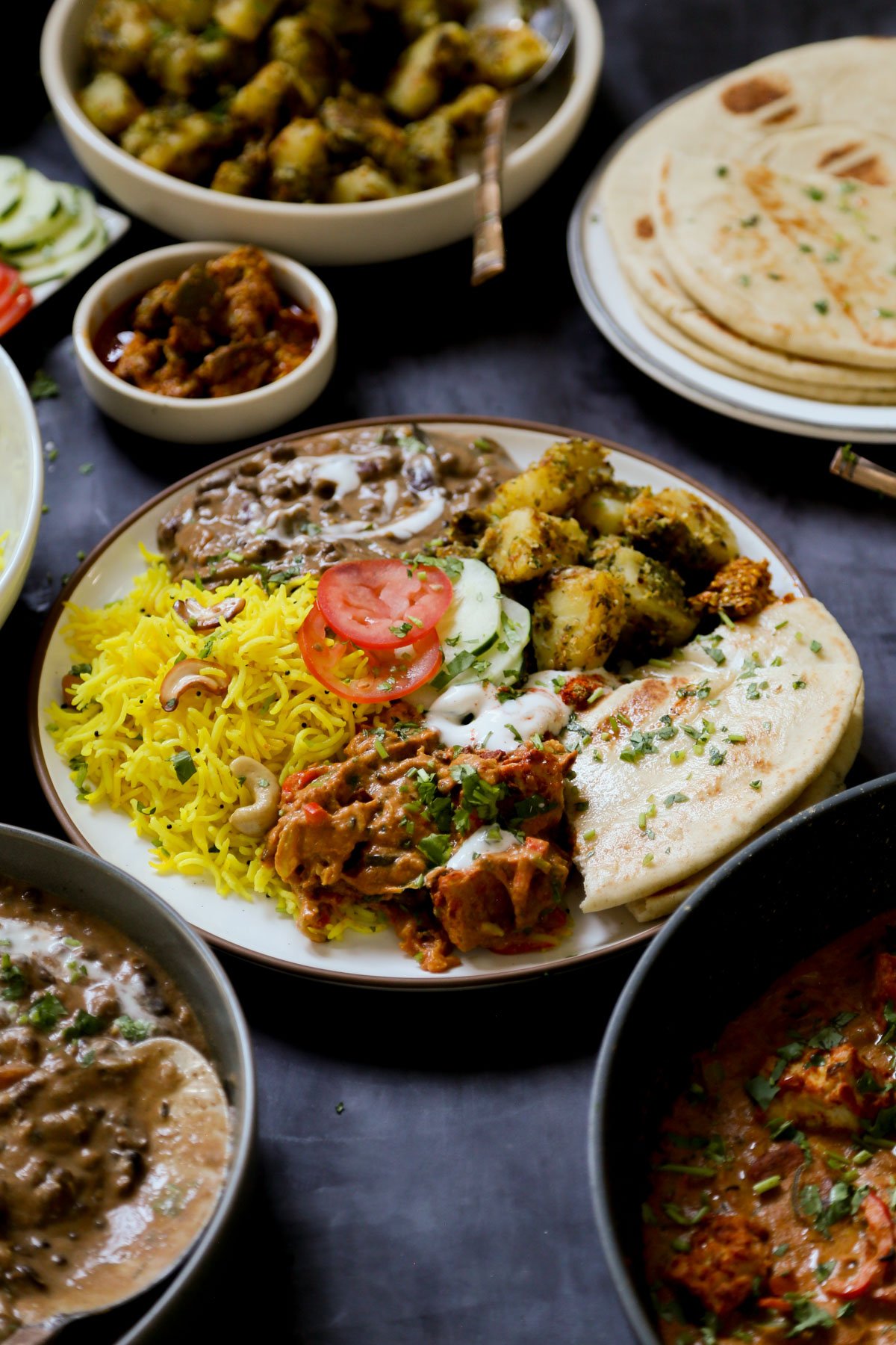 No Onion No Garlic Diwali Menu (Dal makhani, Tofu Tikka Masala, peanut potatoes, Turmeric cashew rice )