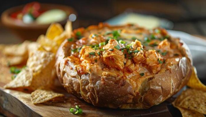 Mixing the Perfect Bread Buffalo Chicken Dip with Cream Cheese